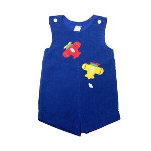 Vintage Baby Boy Corduroy Romper Shortalls  Airplane Appliqués Size 4T